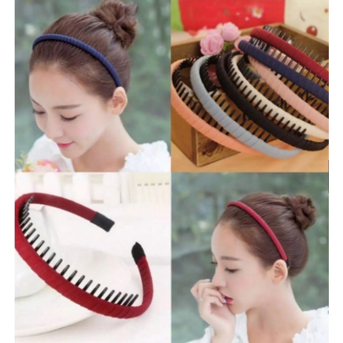 Bando Bandana Korea Sisir Sirkam Lapis Kain Warna