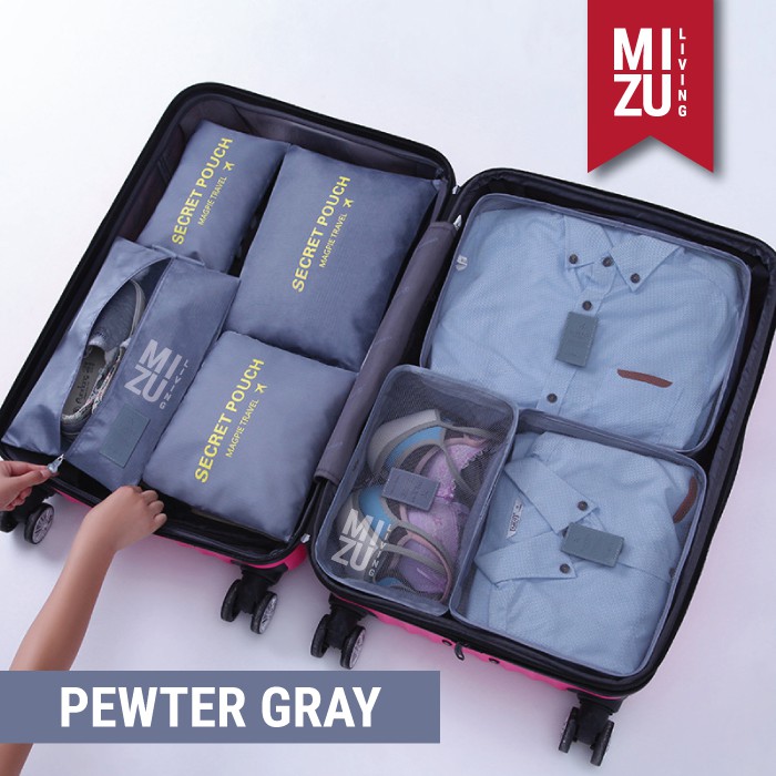 SECRET POUCH Travel Packing Cubes 7in1 Storage Pouch POLOS-PEWTER Gray
