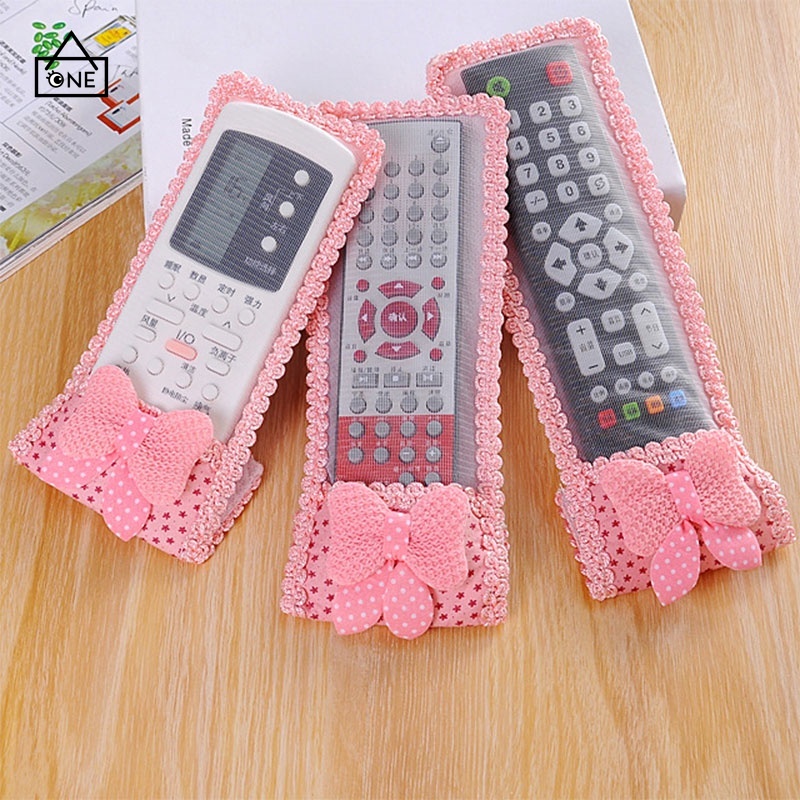 COD❤TV Air Conditioner Remote Control Set with Lace Bowknot Protective Cover Remote Control Bag A one