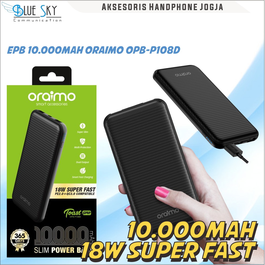 POWERBANK PORTABLE 10000MAH ORAIMO OPB-P108D 2 USB SUPER SLIM