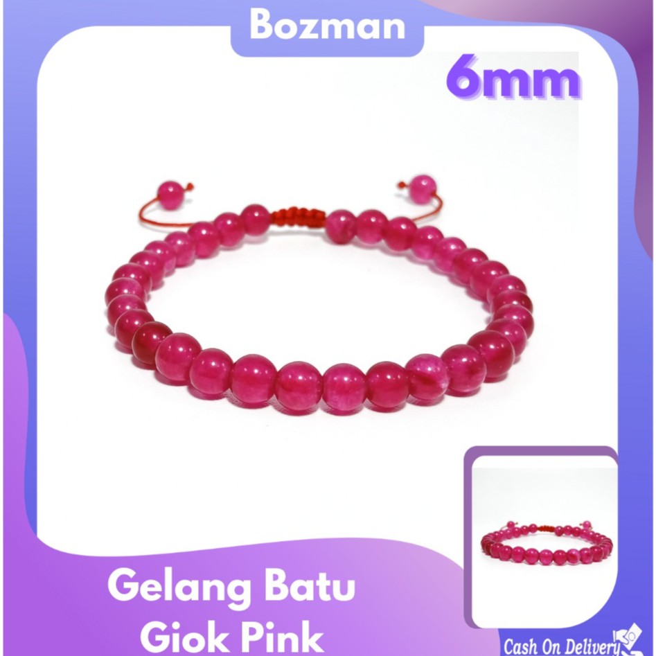 GELANG BATU GIOK PINK 6 MM MODEL TALI SHAMBALA