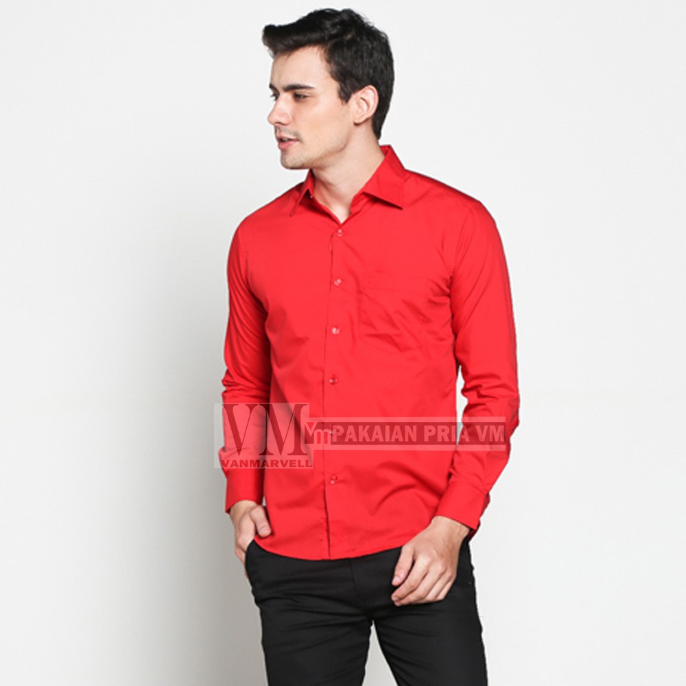 VM Kemeja Merah Polos Panjang Slimfit