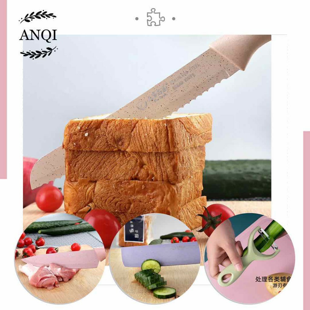 Anqi1888 6in1 Pisau Set Evcrierh / Vishal Stainless Dilapis Anti Lengket / Alat Masak Pisau Set