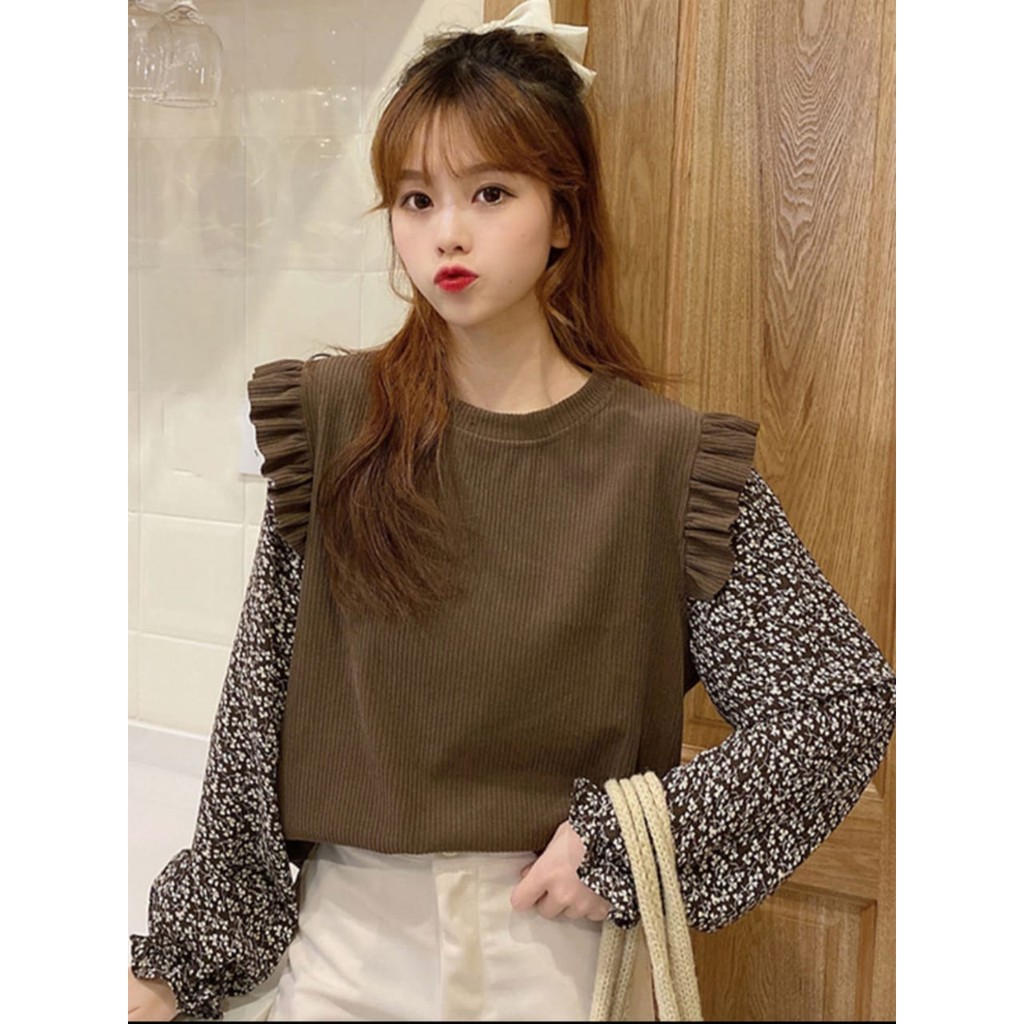 GRATIS - Envy Knit Tops Import 0379#*/ blouse korean style balon jumbo lengan panjang motif cantik