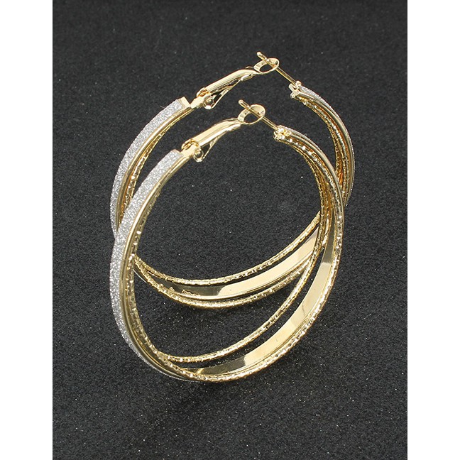 LRC Anting Fashion Golden Geometric Frosted Alloy Round Earrings K44270