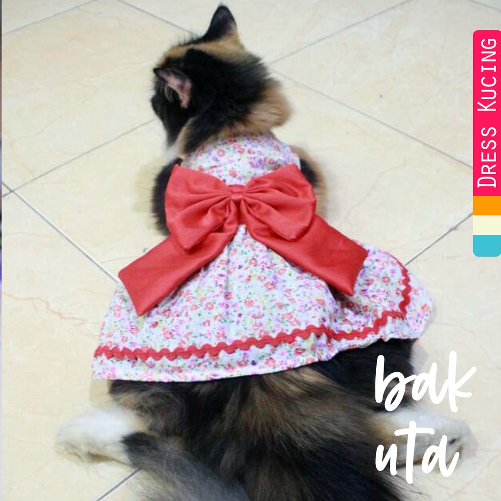 Dress bunga pita merah (model queen) baju kucing lucu murah size S M L XL