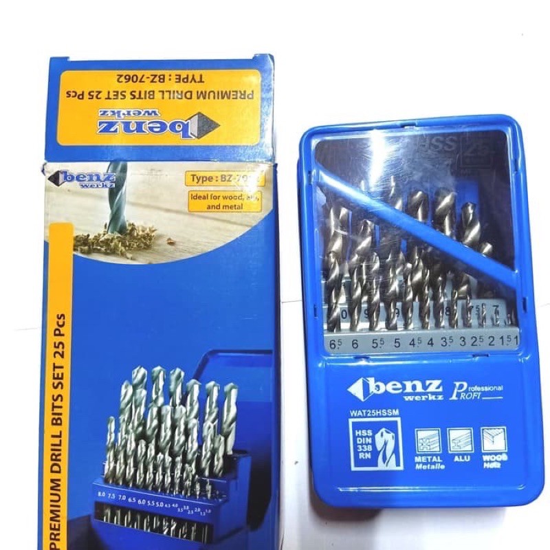 Mata Bor Besi dan Kayu Set 25 PCS Benz 1-13MM Premium Drill Bits Set