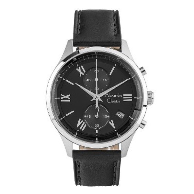 Alexandre Christie AC 6575 MCLSSBA Chronograph Men Black Dial Black Leather Strap