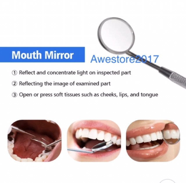 Dental Mirror Kaca Alat Pembersih Karang Gigi Cermin Mulut Dokter Gigi Stainless Steel