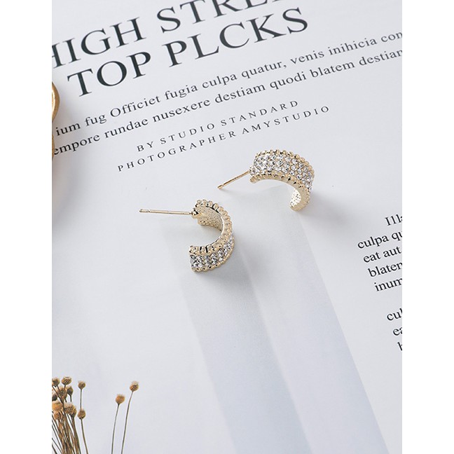 LRC Anting Tusuk Fashion Golden Geometric Studded Semicircle Stud Earrings D71062