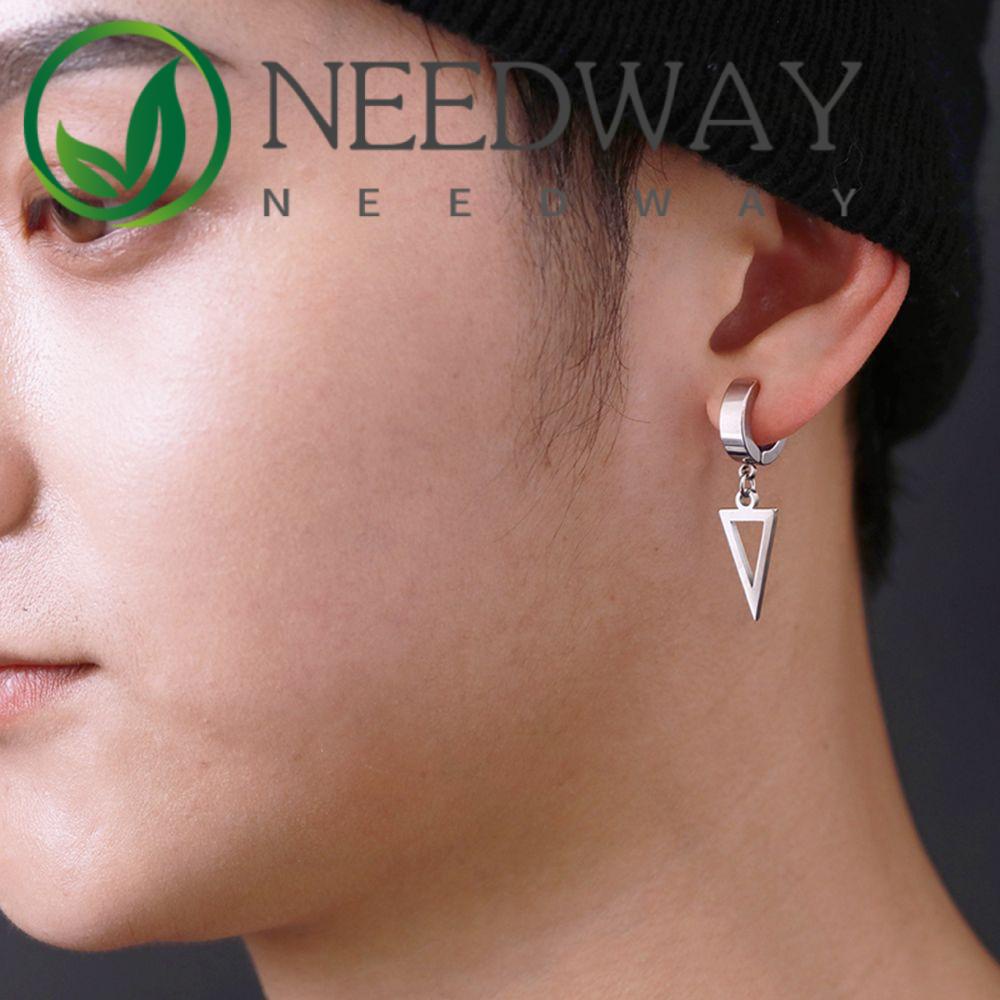 Anting Klip Tanpa Tindik Bahan Stainless Steel Bentuk Segitiga Geometris Warna-Warni Gaya Korea Untuk Wanita