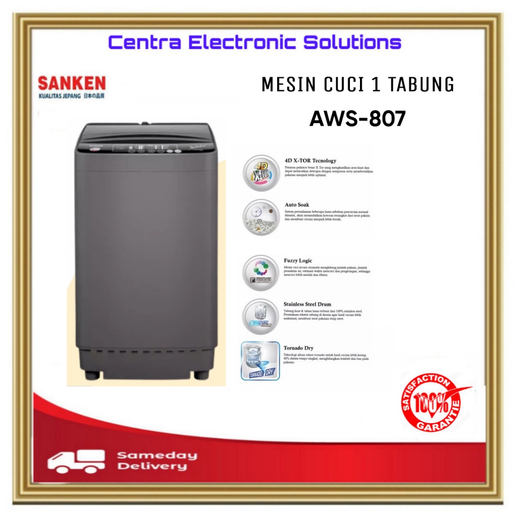 Sanken AW-S807 Mesin Cuci 1 Tabung 8Kg Top Loading