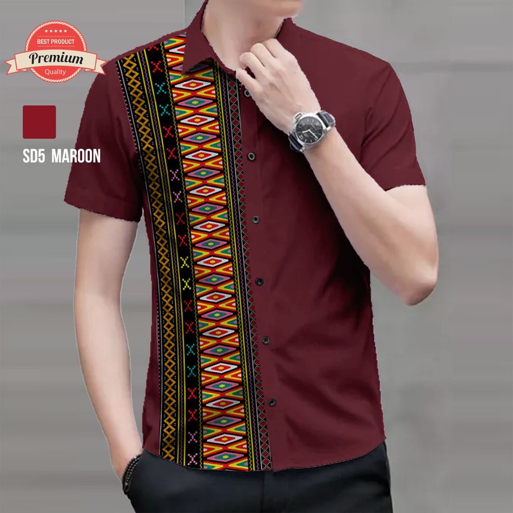 Angelaco | Kemeja Batik Lengan Pendek Pria | Batik Etnik Pria Motif Ulos Sadum SD5