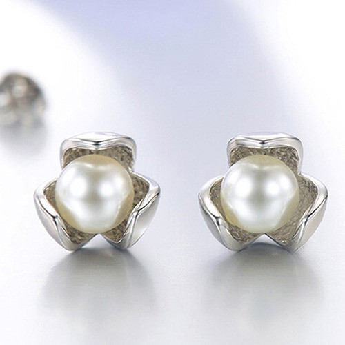 Perhiasan Anting Model Ear Stud Bola Berhias Mutiara Imitasi Bahan Perak Murni 925 untuk Pernikahan