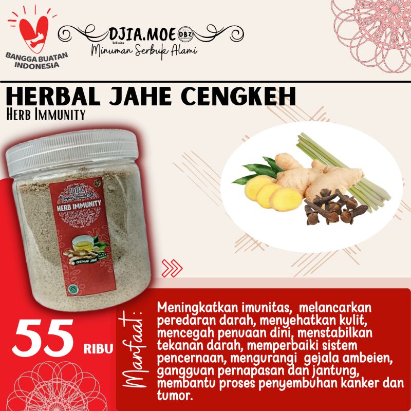 

Herbal Jahe Cengkeh Sereh Herb Immunity / imun jahe / bentuk jar