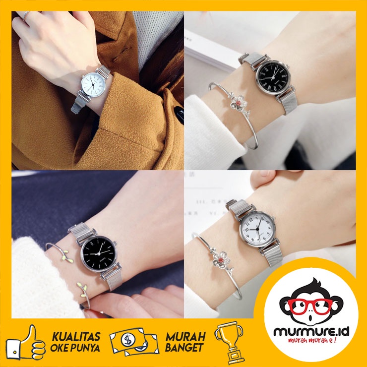 MURMURE.ID | JAM TANGAN WANITA ANALOG TALI STAINLESS STEEL ALA KOREA JAM TANGAN IMPORT FW017-1