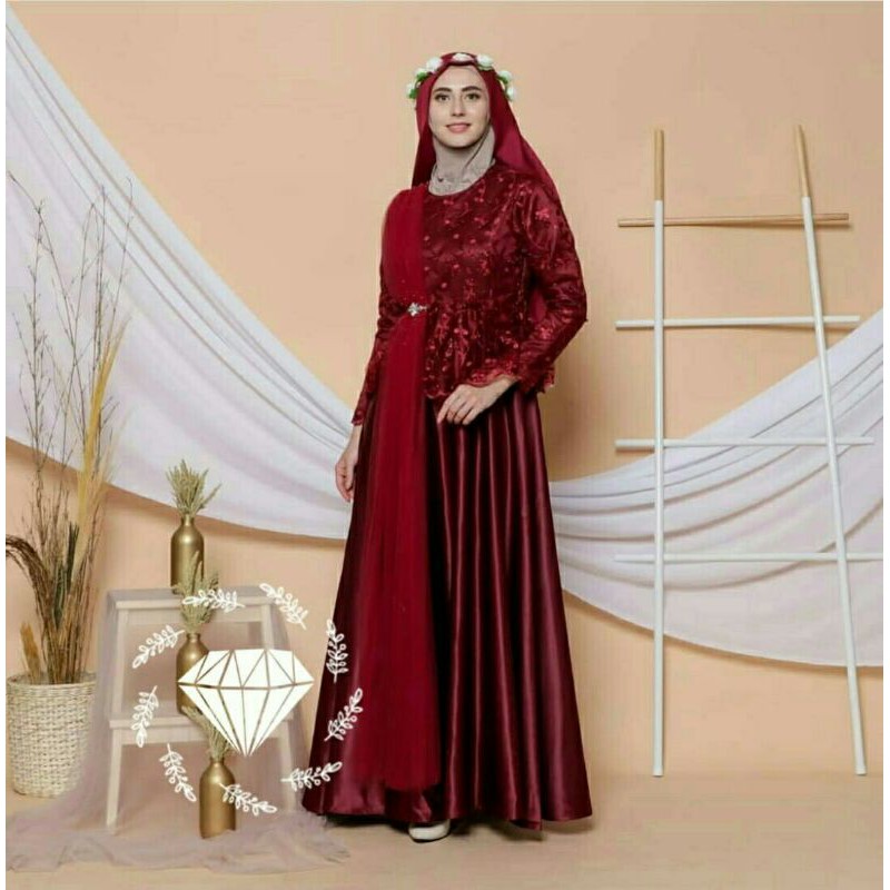Maxi Maxy Dress Longdress Kondangan Pesta Brukat Tile Mutiara Velvet Emelga
