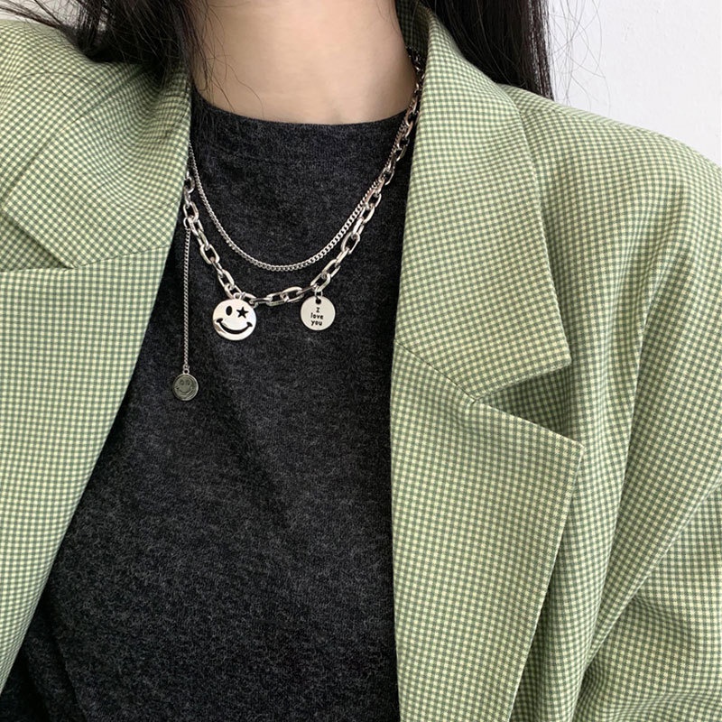 Kalung Rantai Model Double Layer Motif Smiley