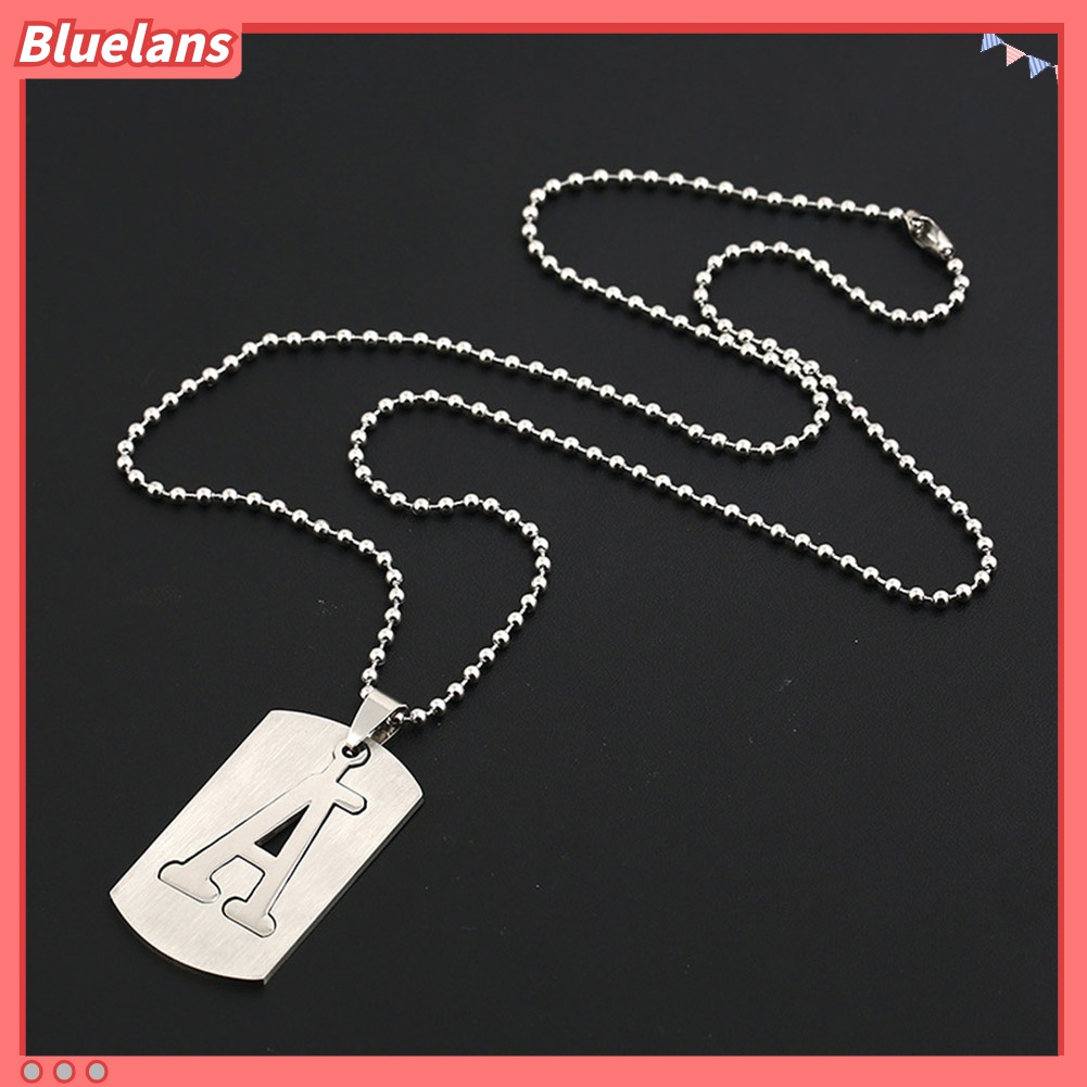 Kalung Rantai Manik-Manik Liontin 26 Huruf Alfabet Bahan Stainless Steel Gaya Punk