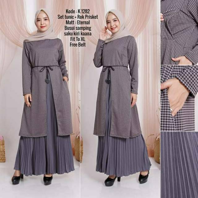 Set Tunik rok plisket Abu
