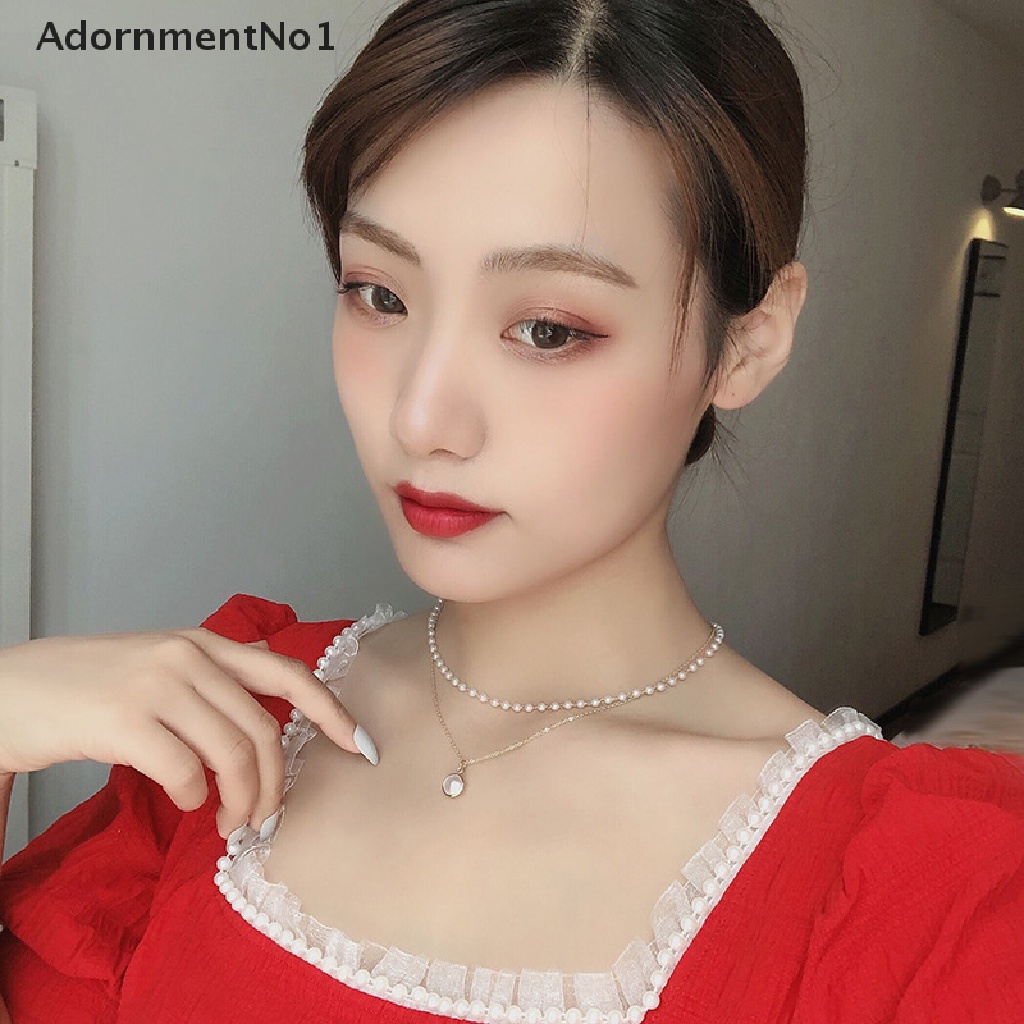 [AdornmentNo1] New Fashion Kpop Pearl Choker Necklace Cute Double Layer Chain Pendant Girl Gift [new]