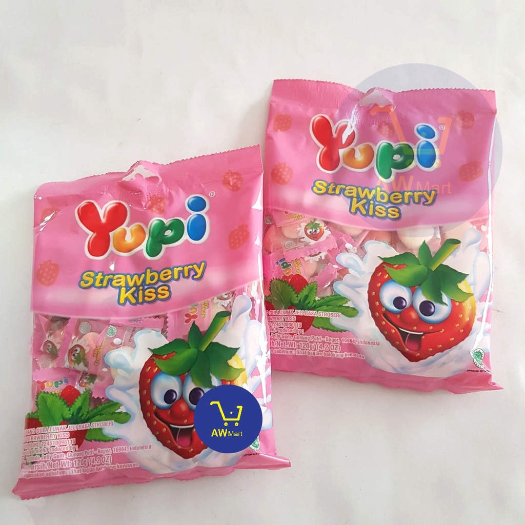 YUPI STRAWBERRRY KISS KEMBANG GULA LUNAK JELI RASA STOBERI 120G