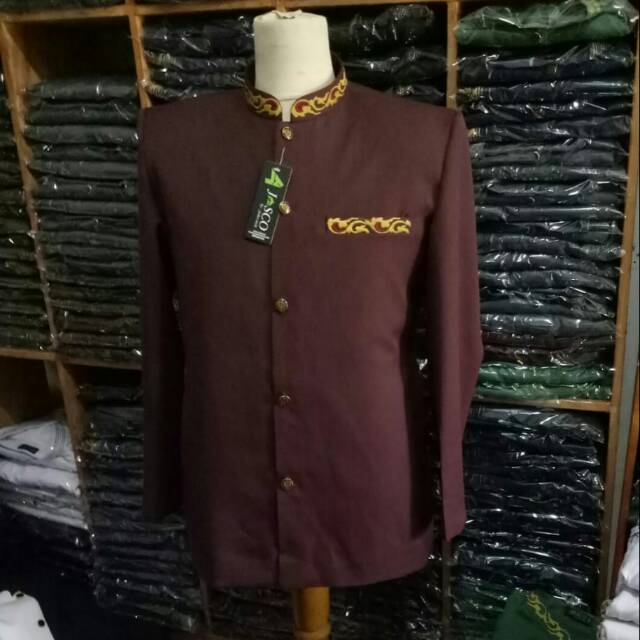 Jasco bordir KS maroon | busana muslim pria | baju koko