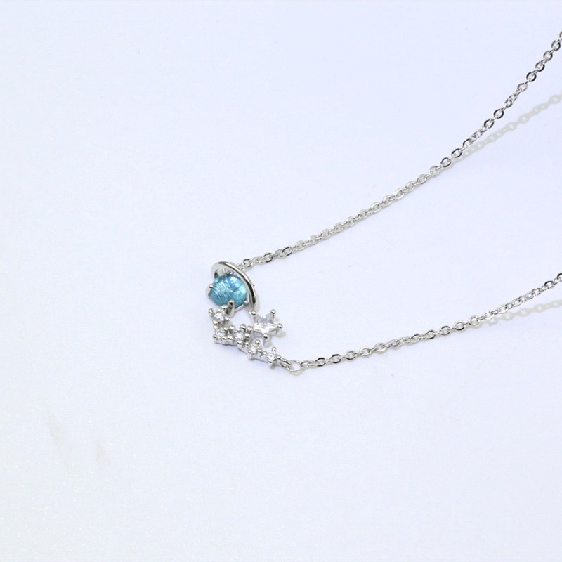 Kalung Liontin Necklace Langit Berbintang Biru Planet Impian Kaca Perhiasan Necklaces Women Jewelry