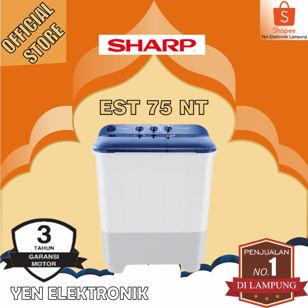 Mesin Cuci SHARP EST 75 NT - 2 Tabung  KG Puremagic Low Watt Garansi Resmi SHARP 1 Tahun
