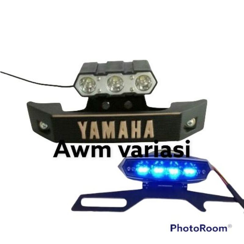 Lampu Tembak Owl 3 LED Plus Breket Dudukan Lampu Berikut Kumis Gold Rx-King Full Set plus lampu stop mini