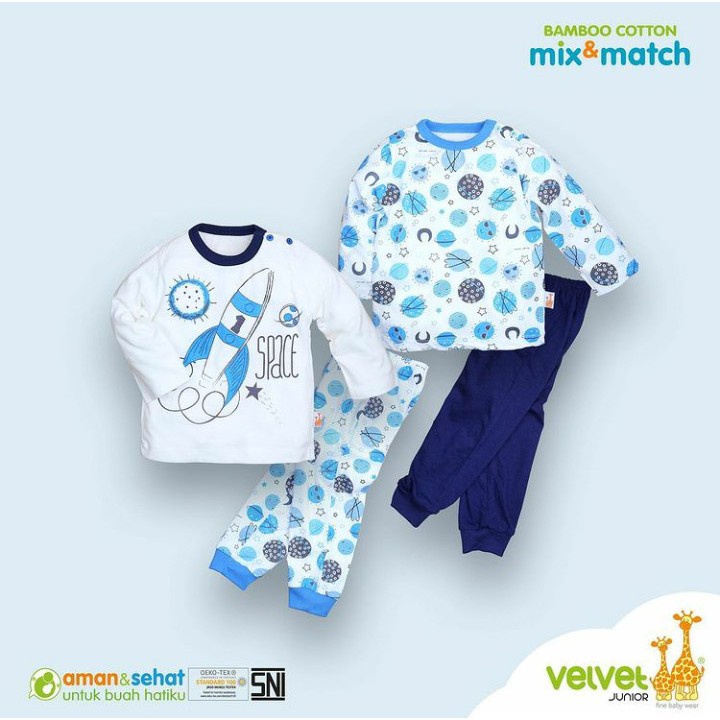 Velvet Junior Piyama Bayi Kantun Bambu Bamboo Cotton Mix Match / Baju tidur Anak pakaian anak