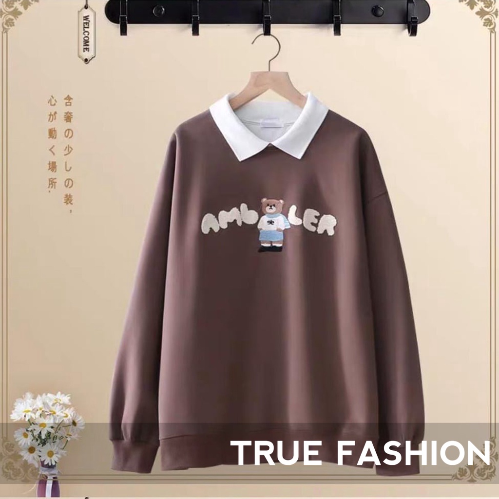 Sweatshirt Winter COllar Bear Ambler - Baju Wanita Dan Pria - Bahan Fleece - Sweater Allsize