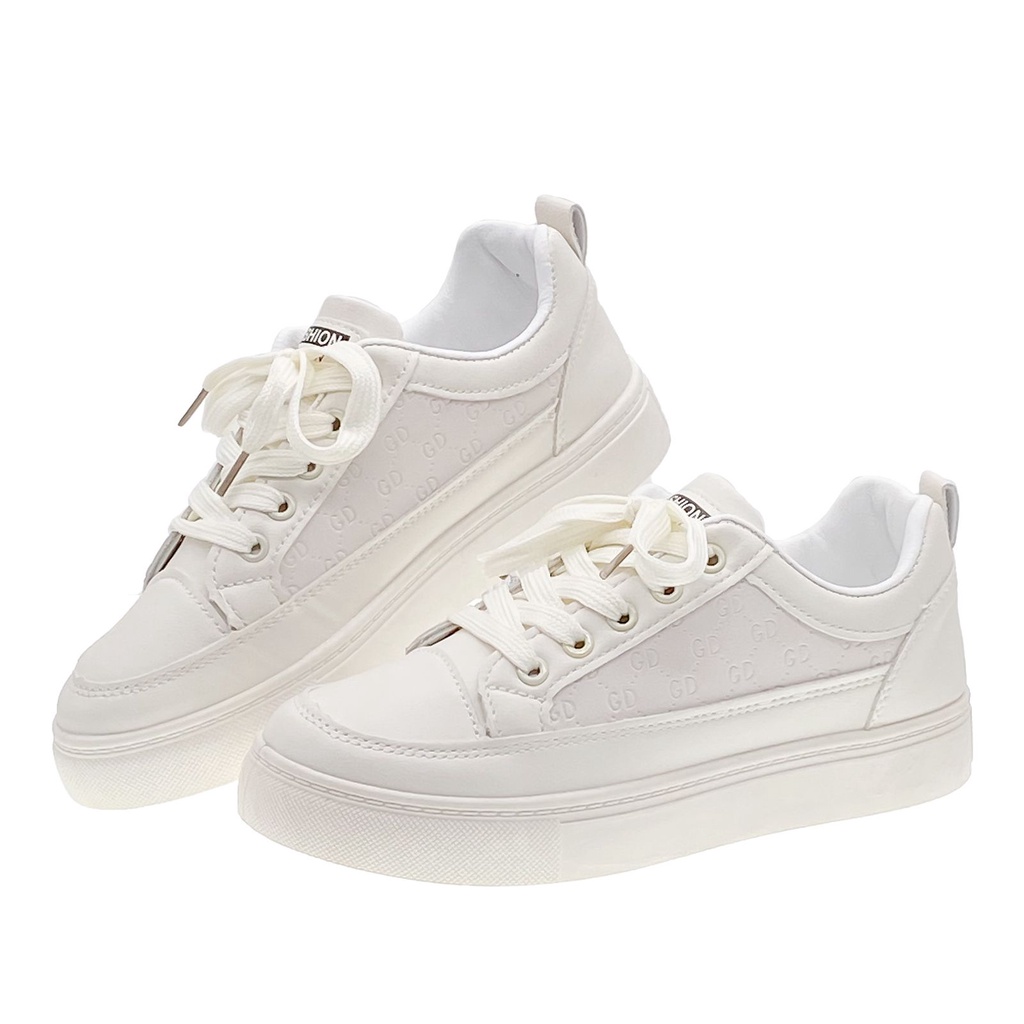 SEVEN_DAY SEPATU SNEAKERS PUTIH WANITA KOREA IMPORT CASUAL SHOES H-616-krem