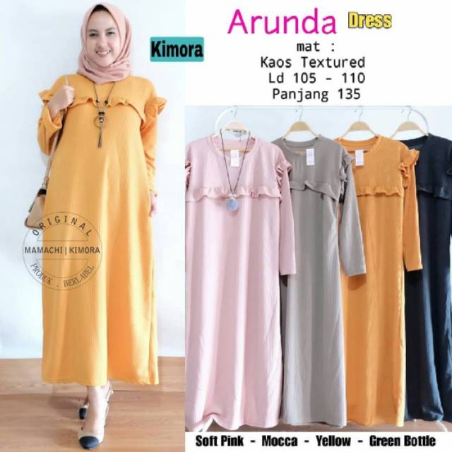 Arunda Dress, GAMIS WANITA MUSLIM CANTIK FIT XXL LD 104-112 BAHAN KAOS TEXTURED TERMURAH TERLARIS OOTD