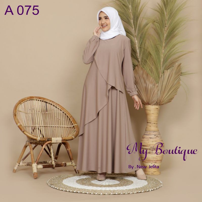 My Boutique Fashion Gamis A075 Coksu Polos Stella Crepe Premium LD 110 Tangan Karet All Size Standar