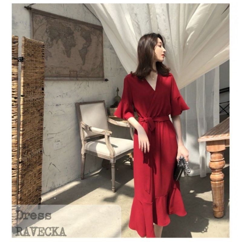 DRESS VECKA Pakaian Wanita Dress Casual Polos Remaja Kekinian Pesta Acara Natal Bepergian Model Baru