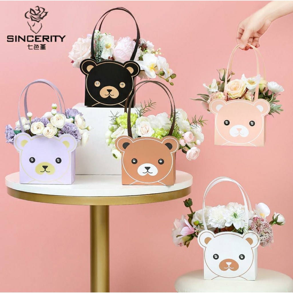 

PaperBag Flower Motif Bear, Gift Valentine, Souvenir, Tas Kue, Gift, | PB06
