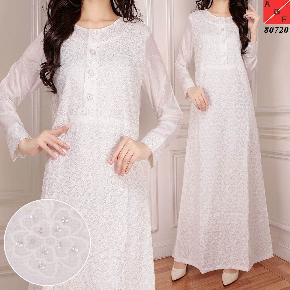 Baju Gamis Wanita VDG115 Baju Muslim Wanita Baju Gamis Putih Silk Sutra 80720 JMB BEST SELLER