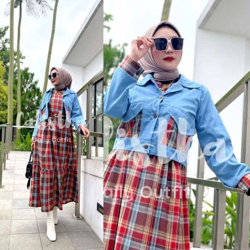 setelan iner + jacket jeans Della set prod by calistha ori