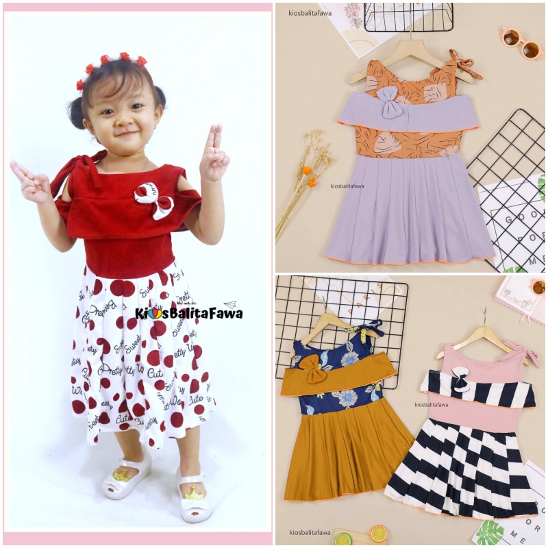 Dres Rachel uk Bayi - 5 Tahun / Baju Dress Anak Perempuan Murah Model Gaun Pesta Polos Motif Export