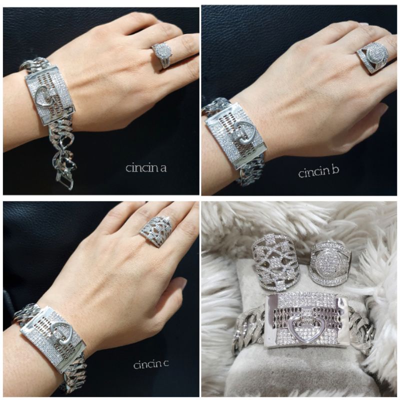 Gelang dan Cincin Premium Quality Lapis Emas Mirip emas asli mata kilau Bracelet Branded Band import tidak karatan T829