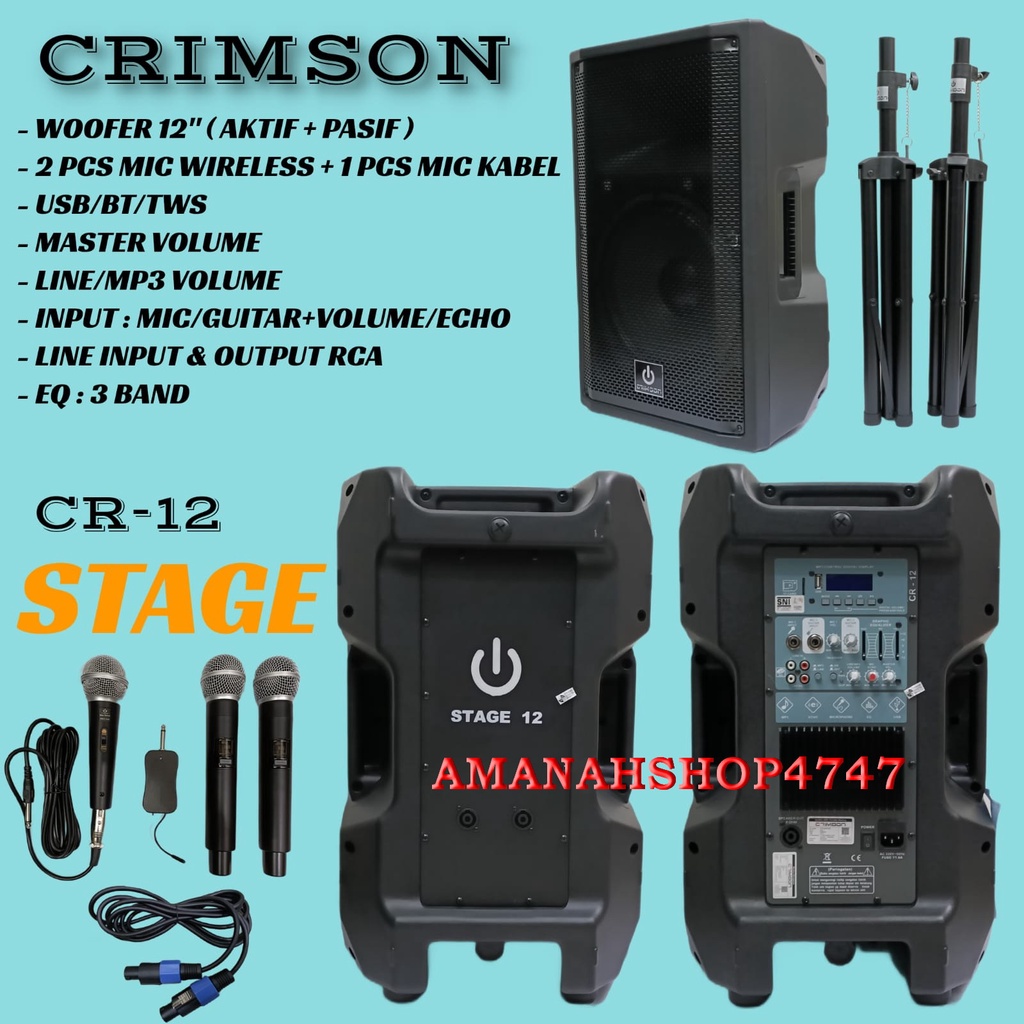 SPEAKER AKTIF PASIF 12 INCH CRIMSON CR-12 STAGE PAKET CRIMSON CR12