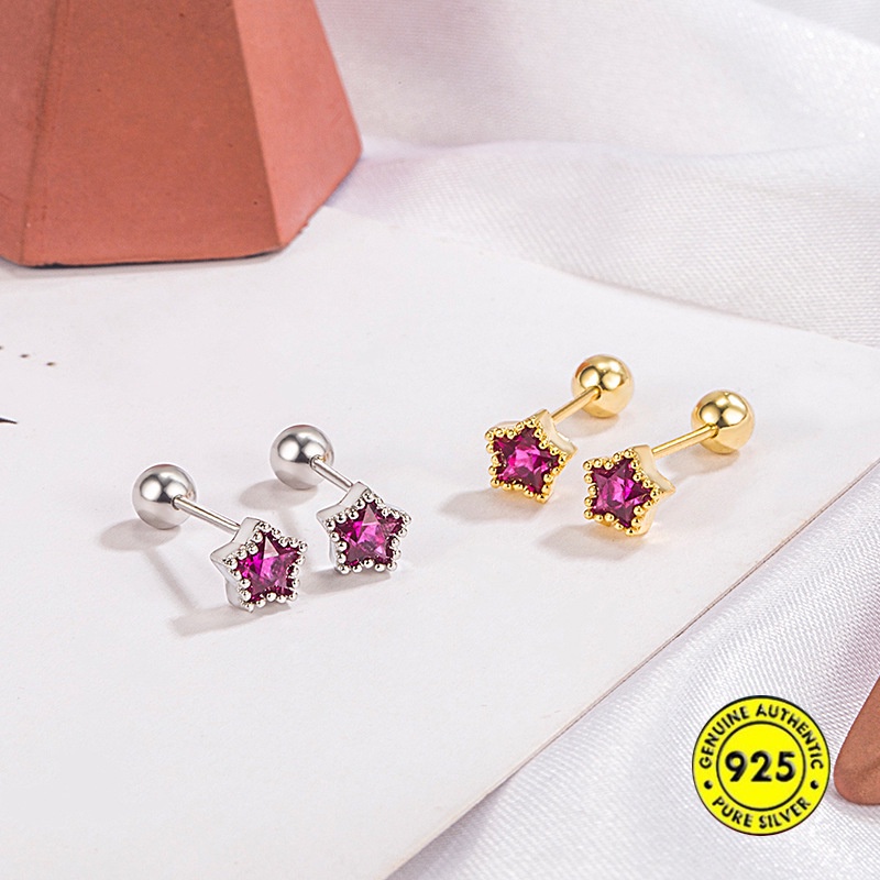 Anting Tusuk Bentuk Pentagram Aksen Berlian Imitasi Anti Alergi / Luntur Untuk Perhiasan Wanita