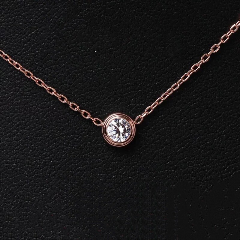 Kalung Rantai Klavikula 18k Rose Gold Hias Liontin Berlian Zirkon Gaya Korea Jepang Untuk Wanita