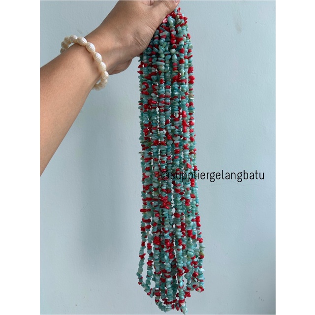 kerikil kerang mix BLUE RED pearl 1cm manik aksesori craft glossy