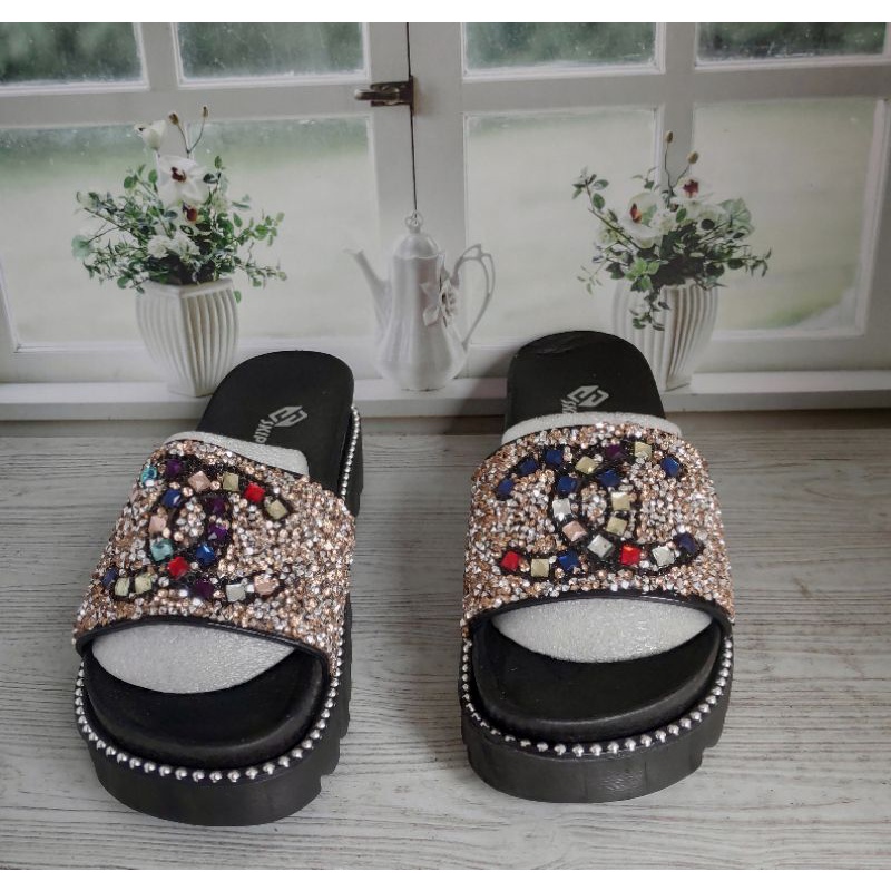 SANDAL KOKOP WEDGES  IMPORT FASHION motif bling-bling size 37-41