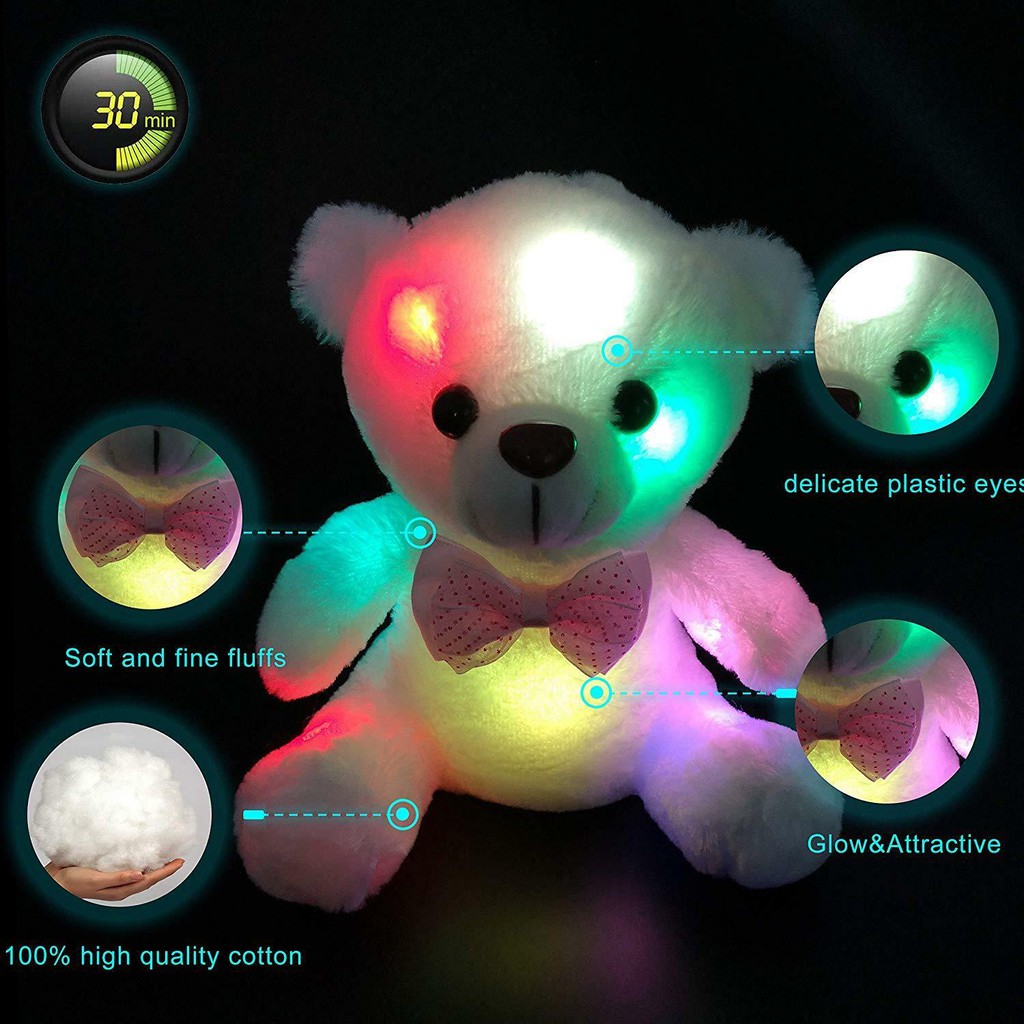 Cute Plush Toys For Girls Baby LED Light Up Stuffed Light Bear Kids Xmas Gif