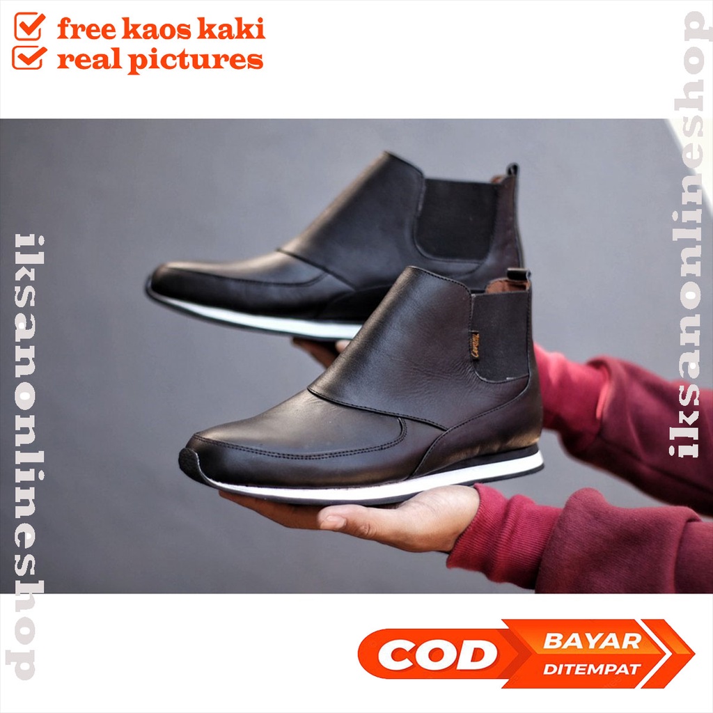 RUNNY Sepatu Boots Pria Tanpa Tali Kulit Asli Premium Quality Sepatu Kerja Nongkrong Bisnis Sepatu B