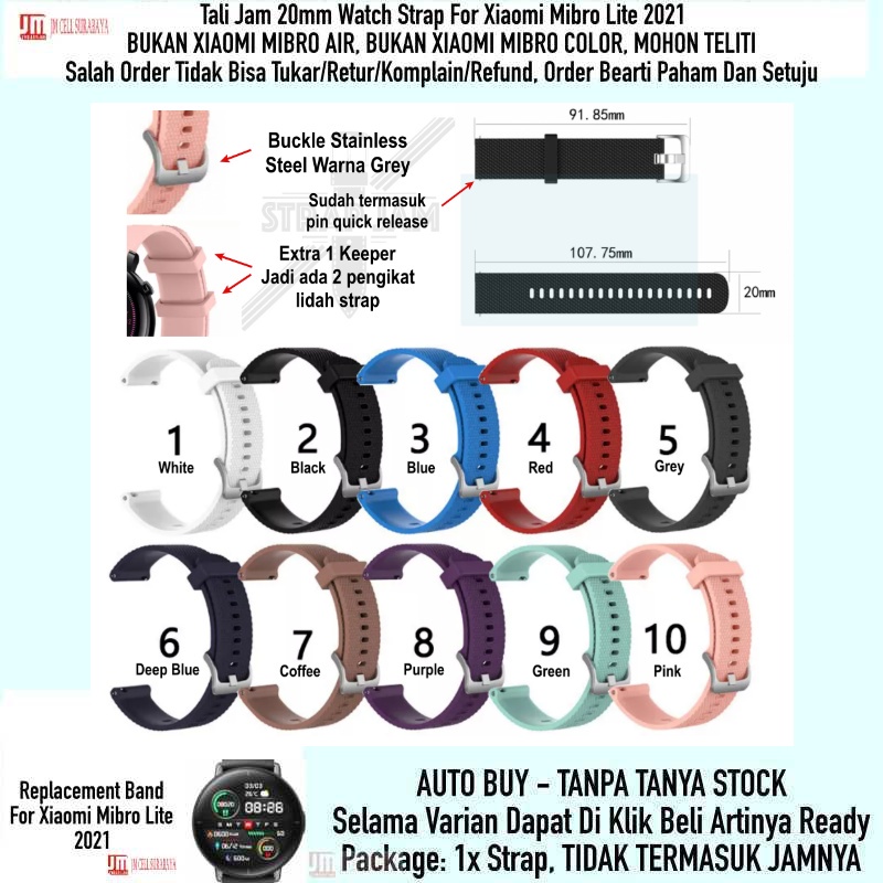 SBF Strap Mibro Lite 2021 - Tali Jam Tangan 20mm Rubber Silikon Grey Buckle