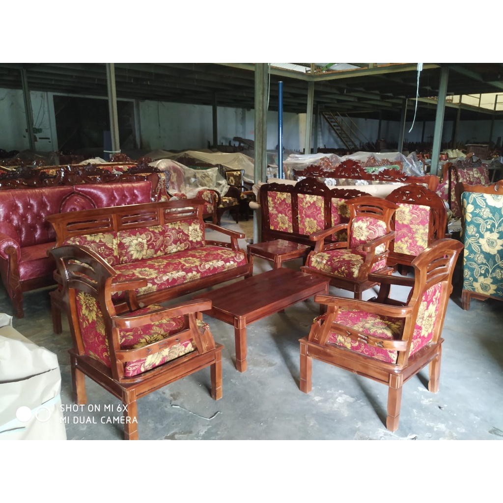 Kursi Tamu Jati Belut 3111 + Meja Besar + Meja Kecil